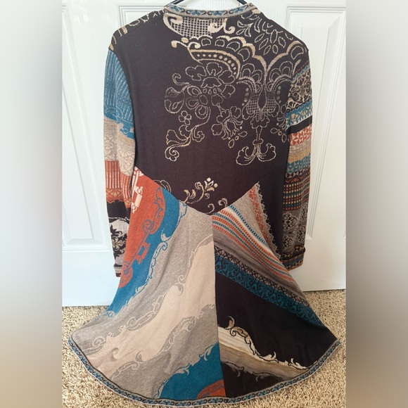 IVKO Woman 100% Wool Brown and Multicolor Patterned Yarn Long Jacket - Picture 8 of 12